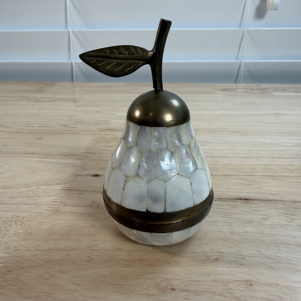 Vintage 90's Brass‎ & Mother of Pearl Pear Shaped Trinket Box India